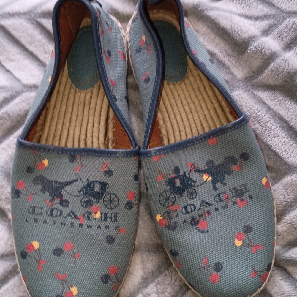 Coach Navy Patterned Espadrille Flats Sz 9